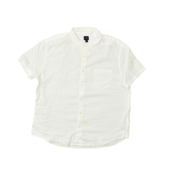 J Crew Men Button Down Shirt Short Sleeve White Linen Blend Size 2XL Solid - Picture 1 of 8